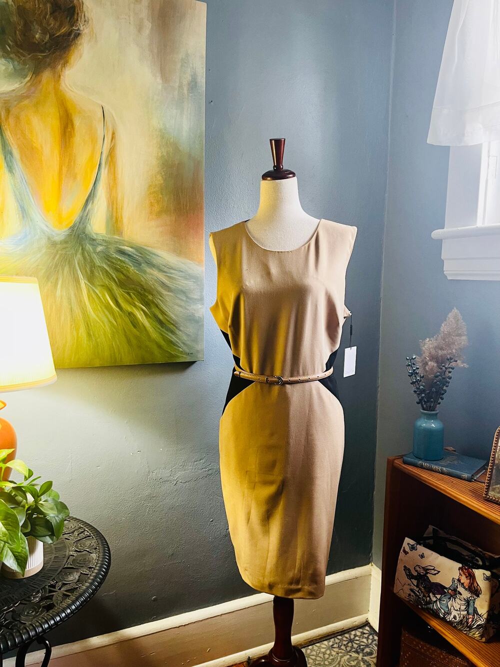 NWT Calvin Klein Tan and black sheath dress size 14
